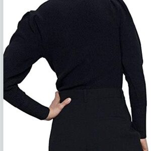 Zara Black Ribbed Knit Sweater with Puff Sleeves  small